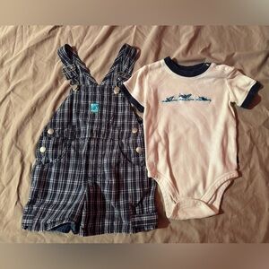 Vintage Canyon River Blues Plaid Overalls and Whale Bodysuit Set
